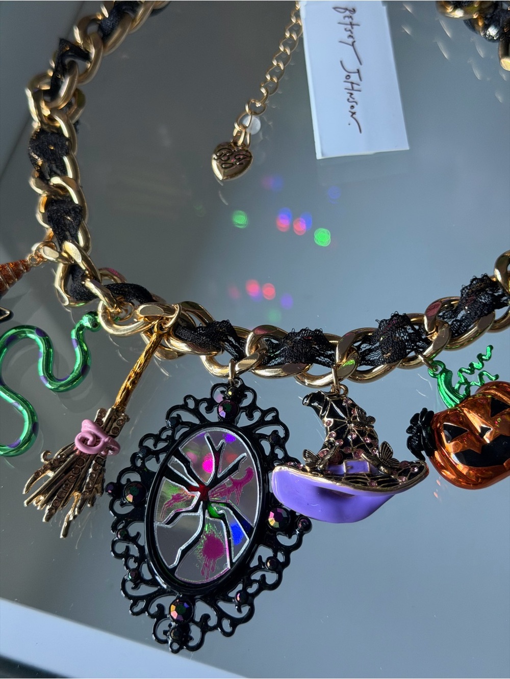 Betsey Johnson Halloween Collar Statement Necklace Witch Broom Spider Cat Snake - Picture 9 of 14